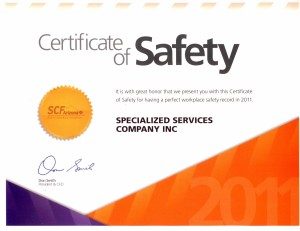 2011 SCF Certificate of Safety